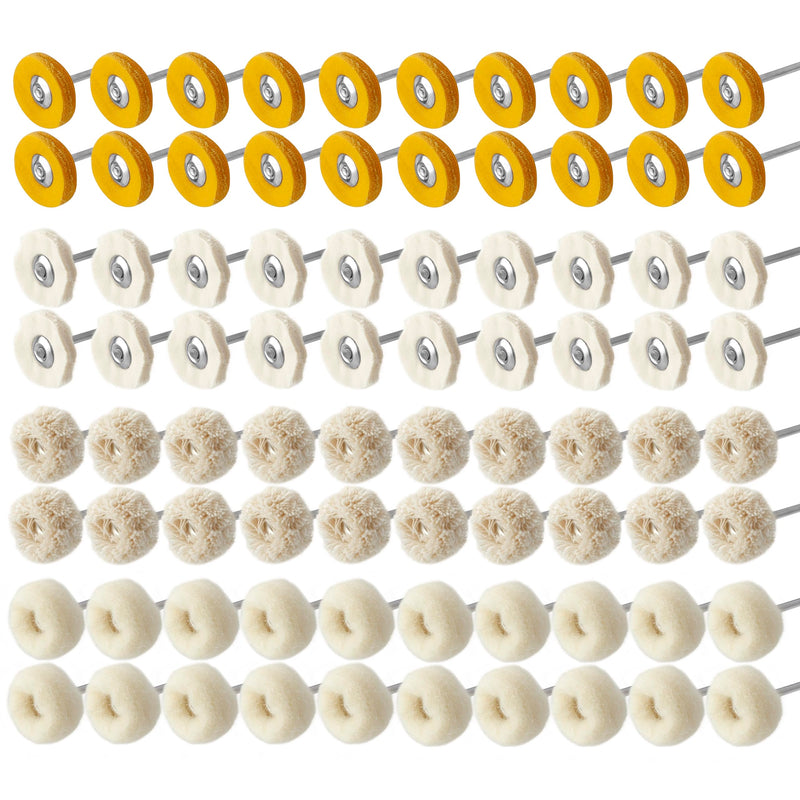 Yakamoz 80Pcs 1 Inch Cashmere Cotton Cloth Polishing Buffing Wheel Kit for Rotary Tools, 3mm 1/8" Shank Small Polishing Wheel Set Mini Buffing Wheels for Metal Jewelry Watch Polishing