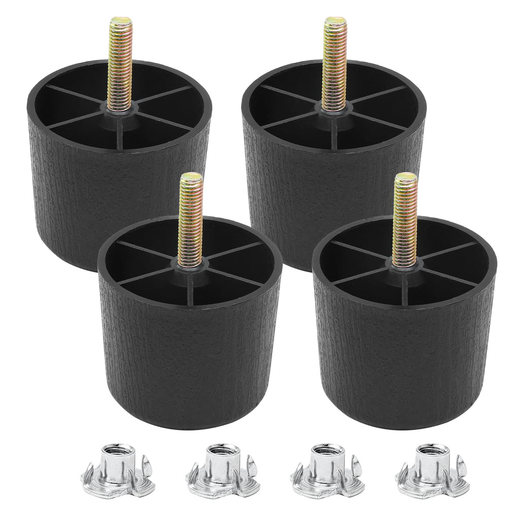 [Australia - AusPower] - Luomorgo 4 Pcs 2 Inch Plastic Table Legs, Black Tapered Furniture Legs, Round Sofa Replacement Legs M8 Threaded with T-Nuts, Heavy Duty Furniture Legs for Couch, Cabinets, Dressers, Chair Round Tapered 