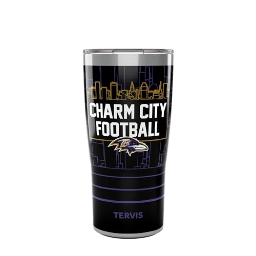 Tervis Traveler NFL Baltimore Ravens - Charm City Slogan Triple Insulated Tumbler Travel Cup Keeps Drinks Cold & Hot, 20oz, Stainless Steel Multicolor