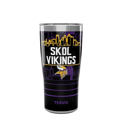 Tervis Traveler NFL Minnesota Vikings - Skol Vikings Slogan Triple Insulated Tumbler Travel Cup Keeps Drinks Cold & Hot, 20oz, Stainless Steel Multicolor