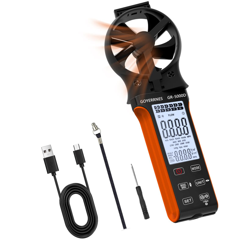 [Australia - AusPower] - Air Flow & Wind Speed Meter, Handheld CFM Anemometer with Waterproof Touch Button, CFM Meter Gauge Air Velocity Measuring Device for HVAC Outdoor [Rechargeable] 