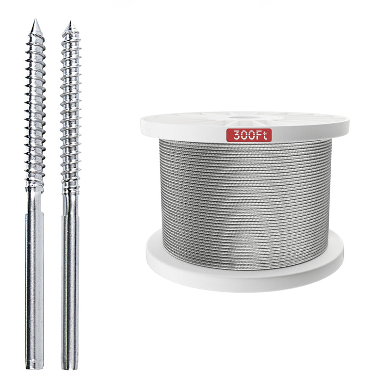 [Australia - AusPower] - Muzata 300ft 1/8" Wire Rope T316 Stainless Steel WR02 Bundle with 20Pack 1/8" Swage Lag Screws Left & Right CK17 