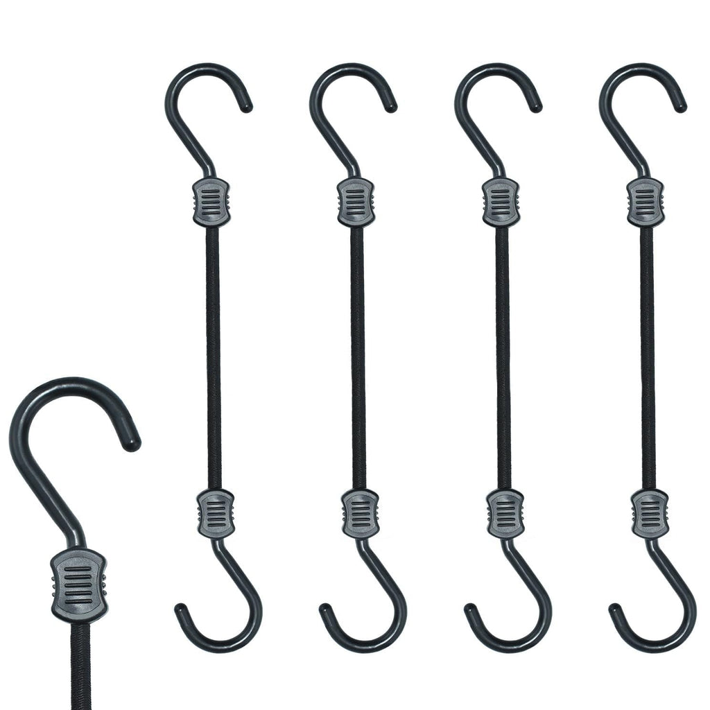 [Australia - AusPower] - MARRTEUM Bungee Cords with Hooks, 12 Inch Superior Latex Heavy Duty Outdoor Bungee Cords with Plastic Steel Hooks for Camping, Tarps, Bike Rack, Tent (4 Pack, Black) 