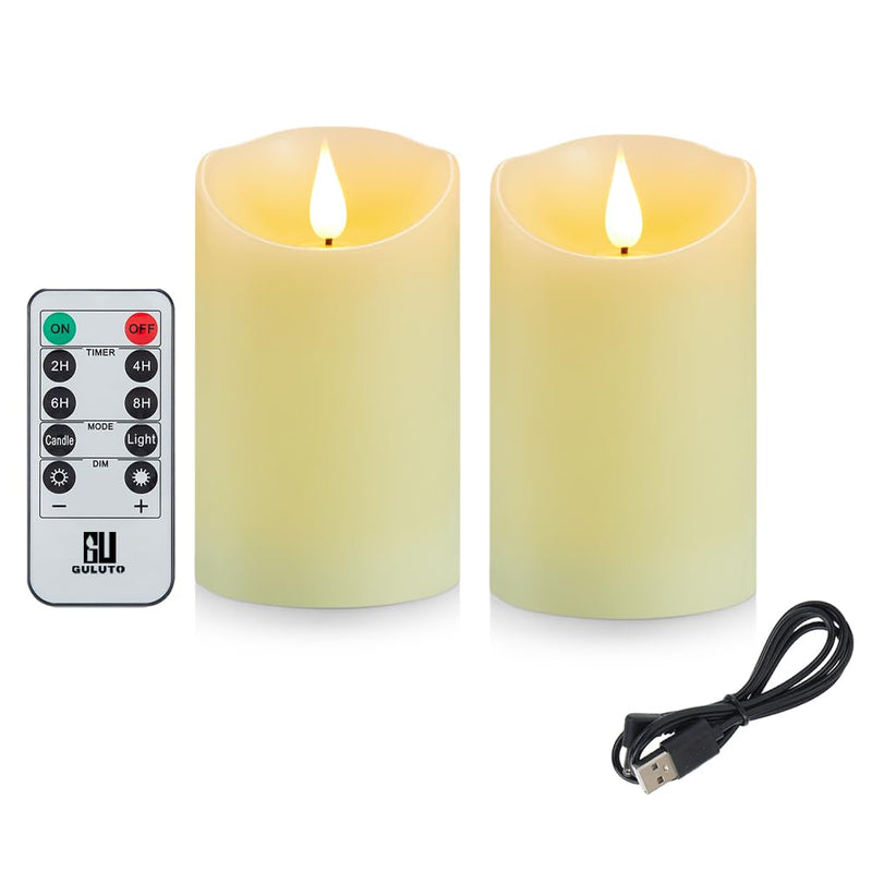 [Australia - AusPower] - Guluto Flameless Candles with Rechargeable Battery, 3" x 6", Set of 2, Electronic Candles with Remote and Timer, led Pillar Candles Real Wax 3D Wick, led Ivory Candles for Home, Wedding, Birthday Set of 2,D3" x H6" with Remote 