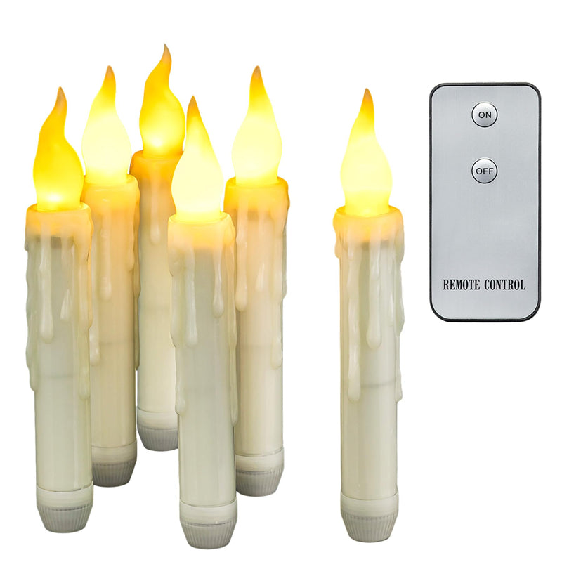 [Australia - AusPower] - Yakpo 6 Pack Remote LED Taper Candles Battery Operated, Halloween Floating Candle Lights Flickering Flameless Outdoor Electric Flicker Fake Candle Bulk, Window Chandelier Holder Christmas Decorations 