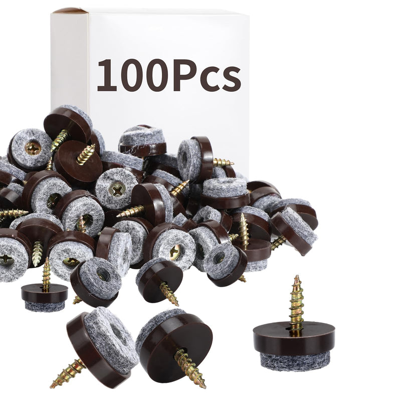 [Australia - AusPower] - Yaocom 100 Pcs Screw on Felt Chair Pads 0.8 Felt Pads for Furniture Sliders Chair Leg Floor Protectors Round Screw Chair Glides for Hardwood Floors Wooden Leg Feet of Chair Table Sofa, Brown 