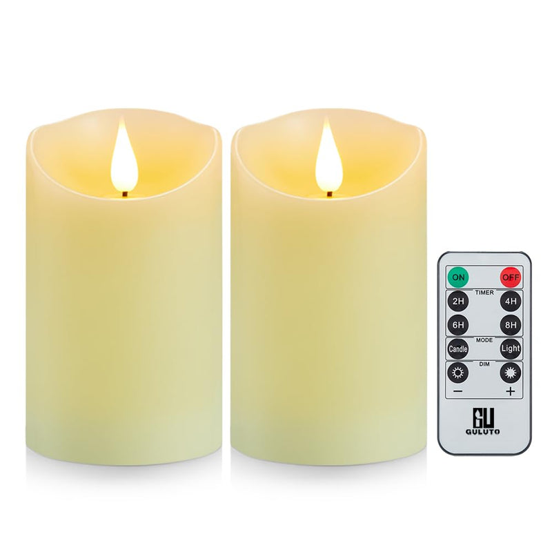 [Australia - AusPower] - Guluto Flameless Candles, Battery Operated Candles with Remote and Timer, 3" x 5", Set of 2, LED Candles Flickering Electric Pillar Candles, Ivory Real Wax for Home Wedding Birthday Decoration Set of 2,D3" x H5" with Remote 