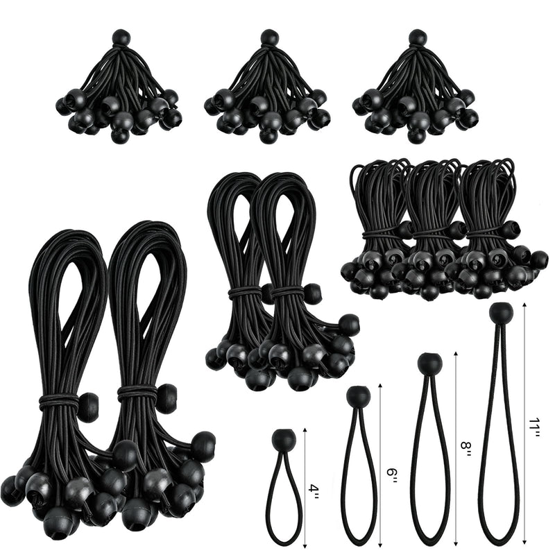 [Australia - AusPower] - Akamino 100 Pcs Bungee Cords with Ball, 4, 6, 8, 11 Inch Tarp Canopy Bungee Cords Elastic String Heavy Duty Outdoor Tie Down Cord for Camping, Tent, Cargo, Shelter, Holding Wire and Hoses 