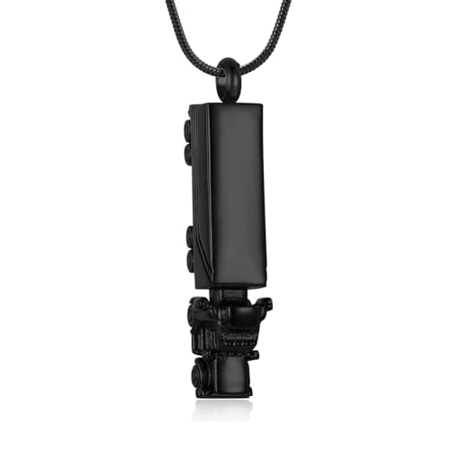 zeqingjw Cremation Jewelry 18 Wheeler Semi Truck Urn Necklace for Ashes for Men Stainless Steel Memorial Locket Ashes Keepsake Necklace Black