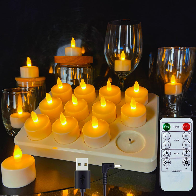 [Australia - AusPower] - Rechargeable Candles Tea Lights with Remote Timer, LED Tea Lights Candles Battery Operated, Rechargeable Flameless Candles for Home Decor Seasonal Decor 40 Hours 12Pack 
