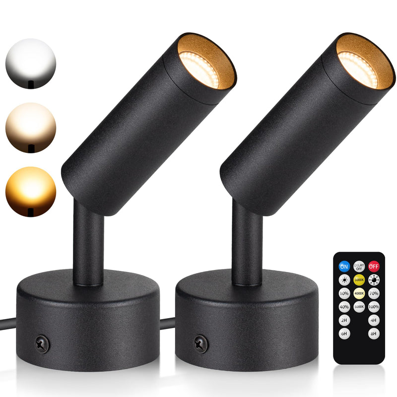 [Australia - AusPower] - URTOM LED Spot Lights Indoor 3W Up Lights Indoor with Timer and Remote 3000K/4000K/5000K Uplighting Indoor Spotlight 120V Dimmable Uplights Indoor Floor Light for Plant and Artwork, 2 Pack 