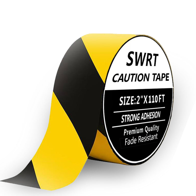 [Australia - AusPower] - 2 Inch x 110FT Black & Yellow Hazard Tape Warning Safety Stripe Tape for Floor Marking, Strong Adhesive Wear Resistance Warterproof Caution Tape Roll Ideal for Walls, Floors, Pipes and Equipment 