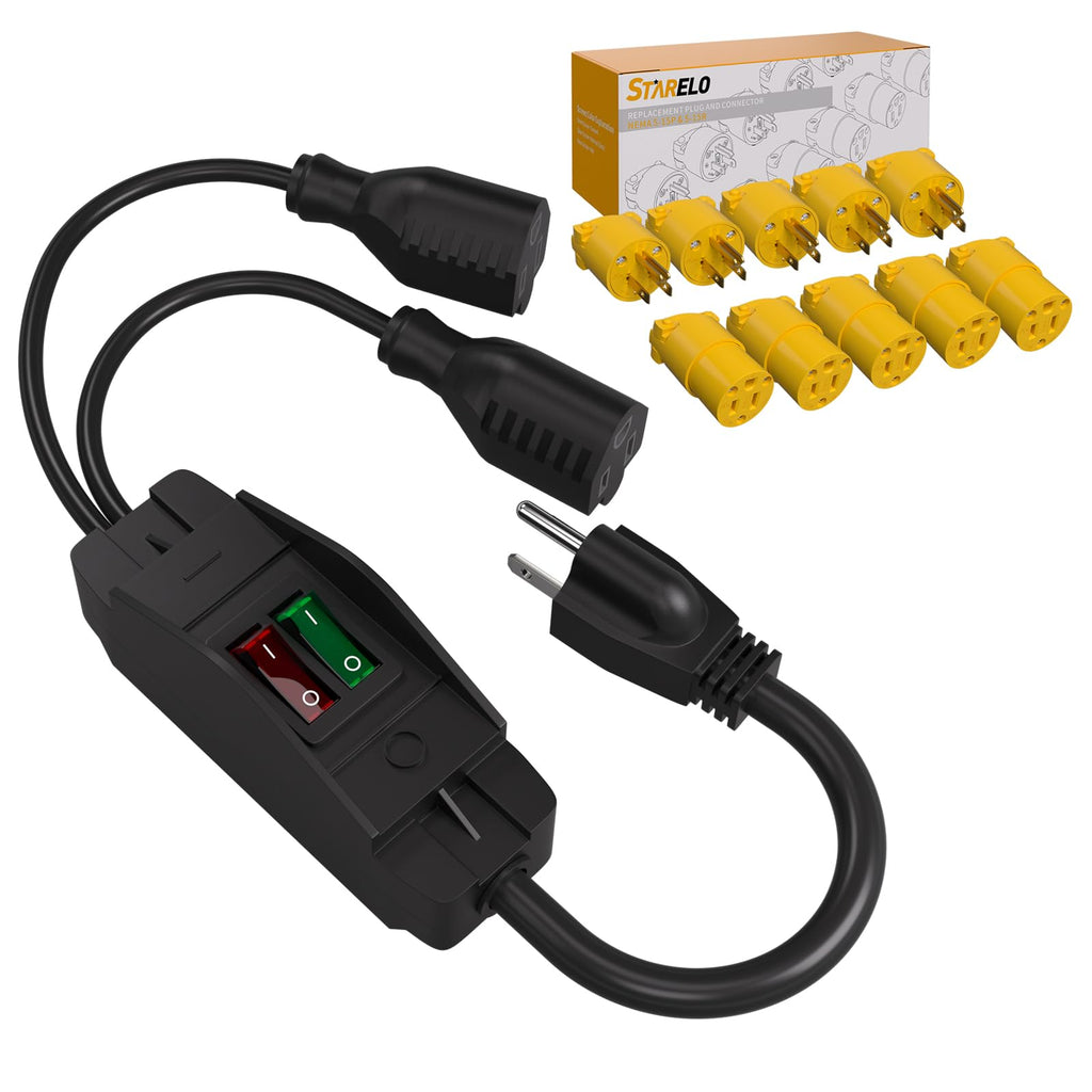 [Australia - AusPower] - STARELO 1.6FT 2Way Extension Cord with Switch + NEMA 5-15P & 5-15R 5SET(Yellow). 