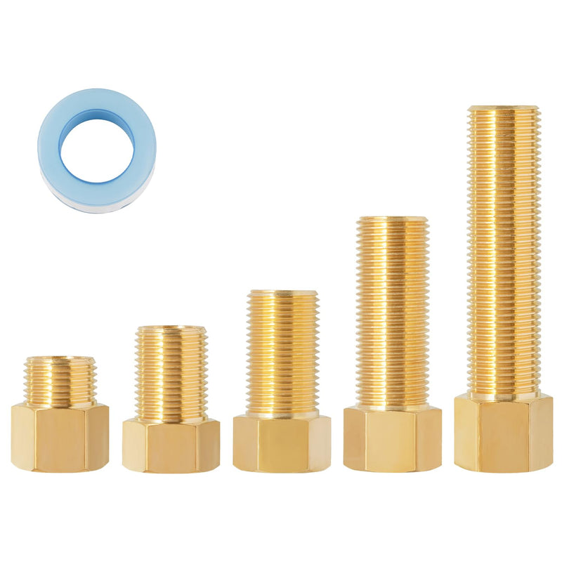 [Australia - AusPower] - SUNGATOR Brass Pipe Fitting Set, 1/2 Inch Male Ã— 1/2 Inch Female Pipe Hex Nipple Extension Fitting Adapter, 1/2'' Brass Pipe Extension Fitting Connector with Sealing Tape, 30/40/50/70/100MM (5 Pcs) 