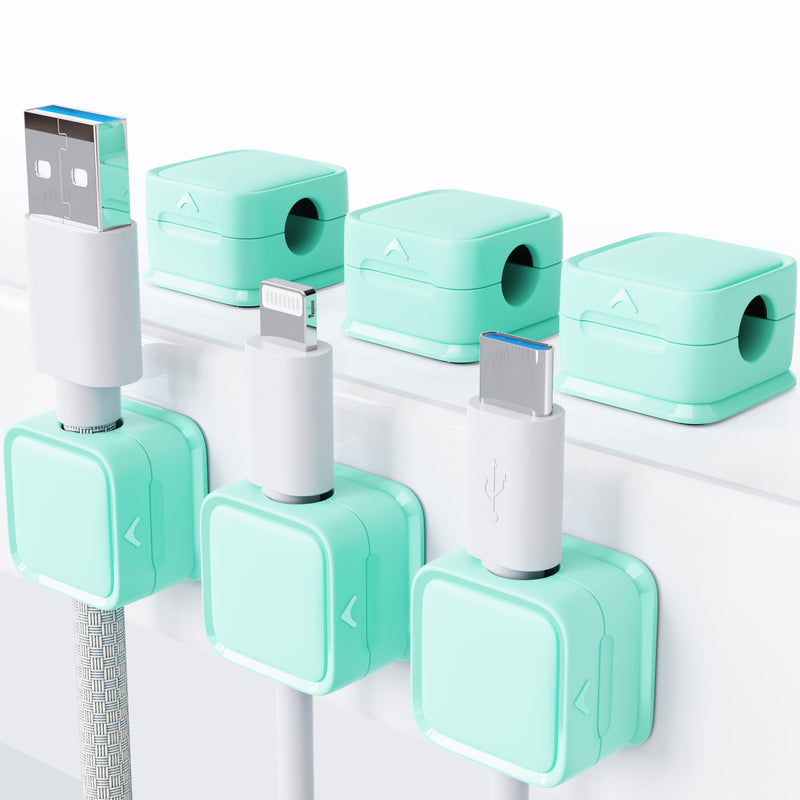 [Australia - AusPower] - smofish Cord Organizer Holder, 6 Pack Magnetic Desk Cable Clips Management, Hide Phone Charging Cable Keeper, Strong Adhesive Wire Charger Holder for Nightstand, Kitchen Appliances, Office Supplies mint green 