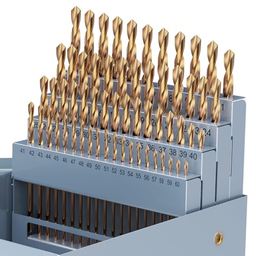 MACXCOIP 60-piece cobalt HSS jobber drill bit set, #1–60 number sizes in organized case