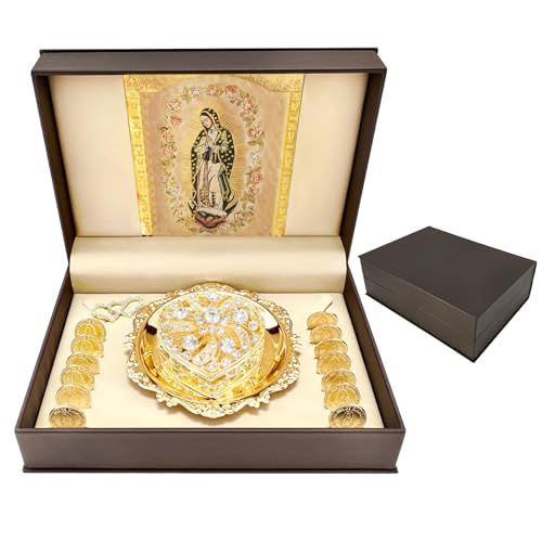 ESNOY Arras de Boda Católica Virgen de Guadalupe Gifts, Arras para Boda Católica, Arras de Matrimonio, Arras for Catholic Wedding Coins, Classic Silver Ceremony Arras Set, Decoración de Bodas