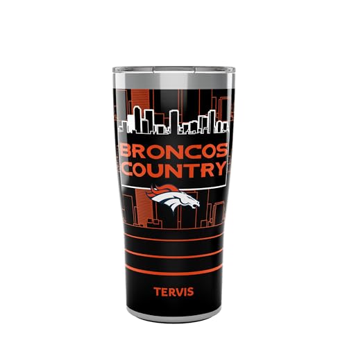 Tervis Traveler NFL Denver Broncos - Broncos Country Slogan Triple Insulated Tumbler Travel Cup Keeps Drinks Cold & Hot, 20oz, Stainless Steel Multicolor
