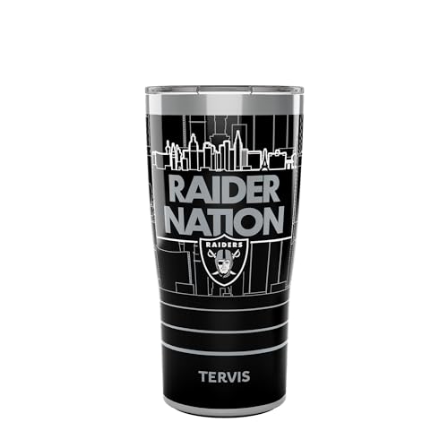 Tervis Traveler NFL Las Vegas Raiders - Raider Nation Slogan Triple Walled Insulated Tumbler Travel Cup Keeps Drinks Cold & Hot, 20oz, Stainless Steel