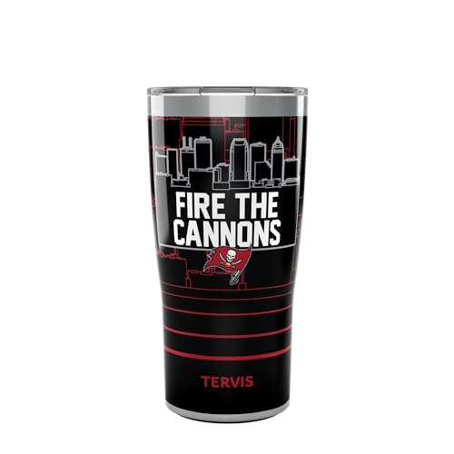 Tervis Traveler NFL Tampa Bay Buccaneers - Fire The Cannons Slogan Triple Insulated Tumbler Travel Cup Keeps Drinks Cold & Hot, 20oz, Stainless Steel Multicolor