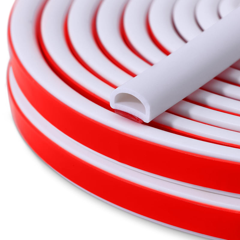 [Australia - AusPower] - ?New Upgrade?Silicone Weather Stripping Door Seal, 19.7 Feet Self Adhesive D-Shaped Door Weather Stripping for Door & Window, Seals Large Gap 3/8" (W) x 1/4" (T) x 19.7' (L) White 