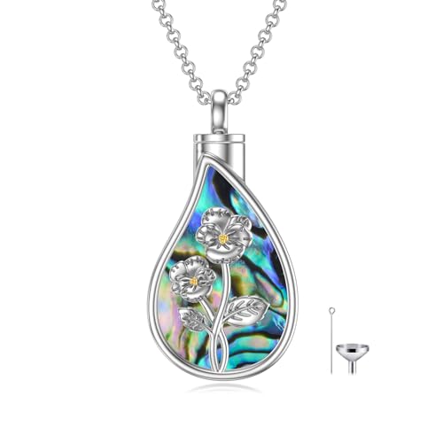 TOUPOP Teardrop Cremation Jewelry for Ashes Sterling Silver 12 Month Birth Flower Urn Necklace w/Funnel Filler Memorial Keepsake Jewelry for Women 2-February