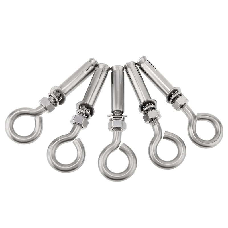 [Australia - AusPower] - 5 Pack M10*117mm Concrete Eye Bolt, PNXKTXO Eyebolt Screw Hooks Stainless Steel Wall Concrete Brick Anchor, Heavy Duty Eyebolts Expansion Lifting Ring Bolt Fastener 3/8" 5PCS - M10 3/8inch 