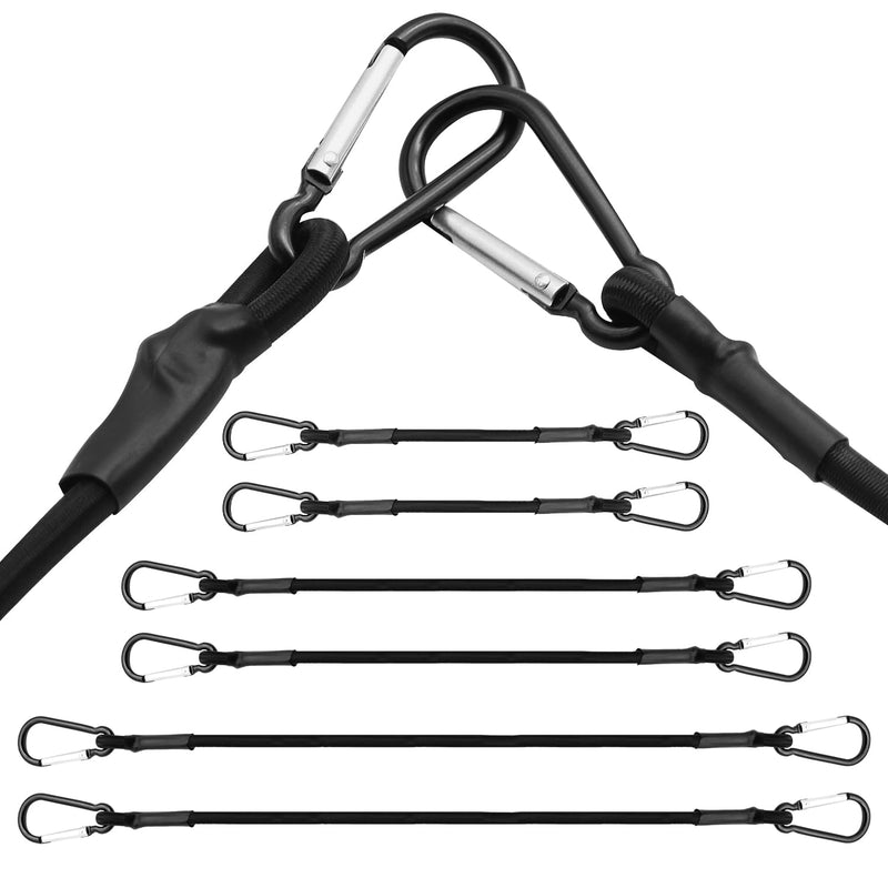 [Australia - AusPower] - Baiann Bungee Cords with Carabiner 6 Pack Long Heavy Duty Carabiner Bungee Cord Assorted Size 24" 40" 60", Extra Strong Black Bungee Straps with Carabiner Hooks for Camping,Bike Rack,Car,Tarps,Tent 