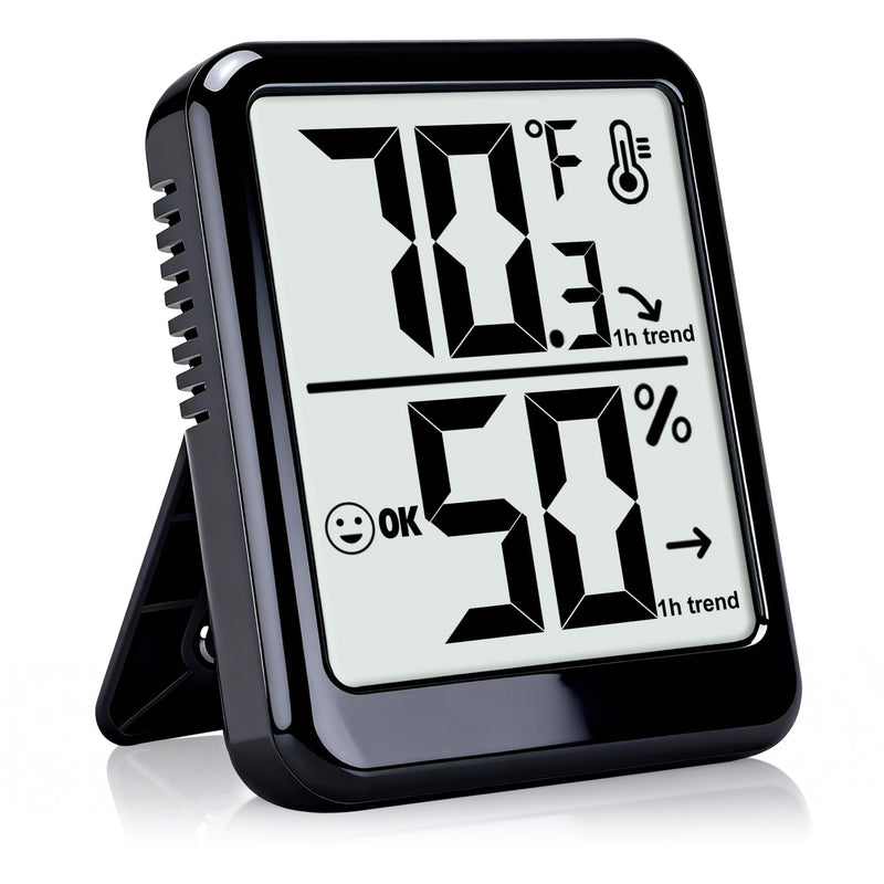 Room Thermometer Indoor Hygrometer Humidity Meter Gauge Digital Temperature and Humidity Sensor Monitor for Home Office House Pets Plants - AAA Battery Included Black - Upgraded Version 1 - Pack