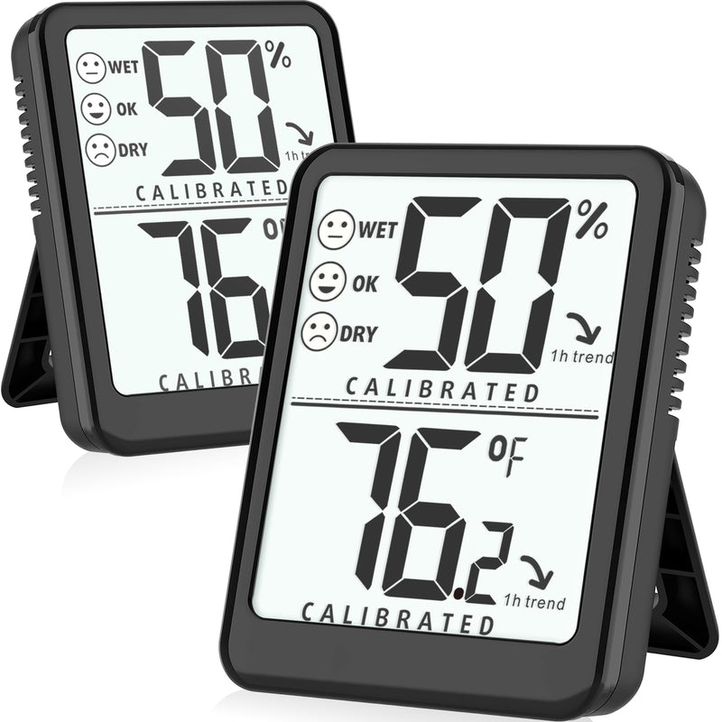 [Australia - AusPower] - 2-Pack Room Thermometer Indoor Hygrometer for Home, Temperature Humidity Meter, Humidity Gauge, Digital Room Temperature Monitor Sensor for Baby Nursery Car Plant - AAA Battery Included Black 2 - Pack 