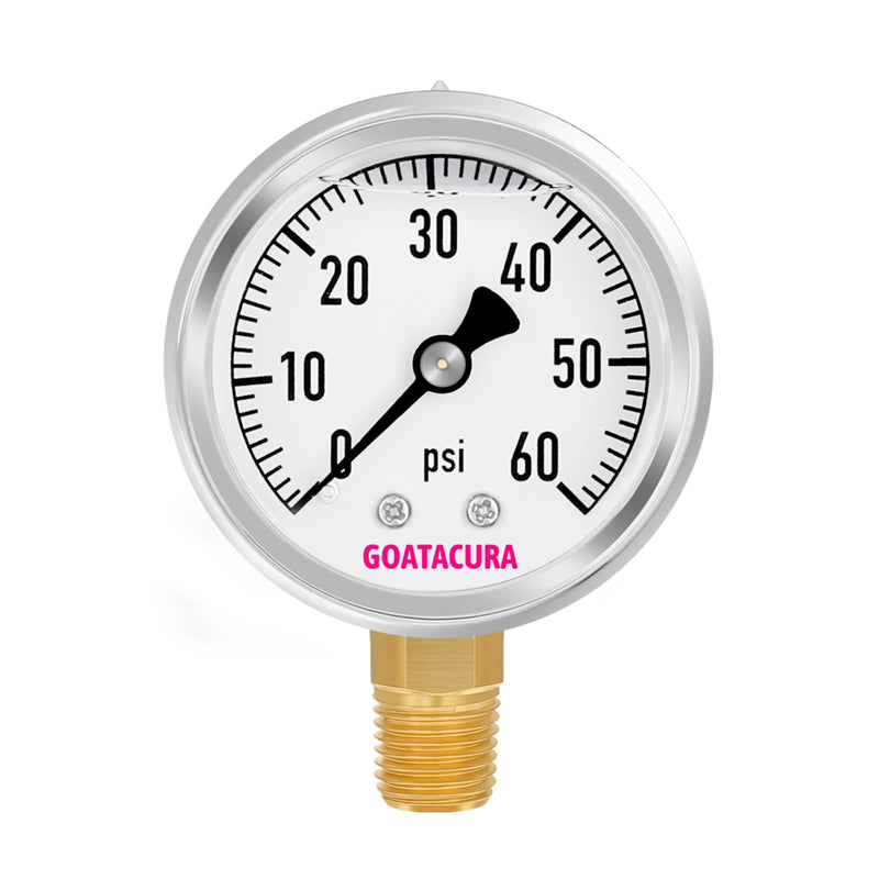 [Australia - AusPower] - 0-60psi Glycerin Filled Pressure Gauge, 2" Dial Size, 304 Stainless Steel Case, 1/4" NPT Lower Mount, with High Accuracy, for Measuring Water Air Hydraulic Pressure 0-60psi Lower Mount Single Scale 