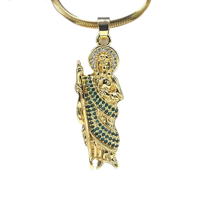 14K Yellow Gold 925 Sterling Silver Religious Saint Jude Pendant Necklace w Chain - San Judas Pendant for Women & Men