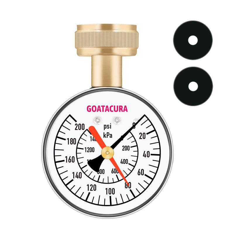 [Australia - AusPower] - 0-200psi/kpa Water Pressure Test Gauge, 2-1/2" Dial Size, 3/4" Female Garden Hose Thread, with Memory Red Pointer, for Measuring Water Pressure Dry with Memory Pointer 