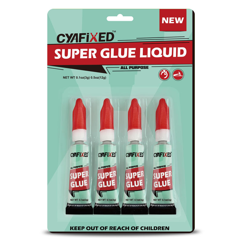 [Australia - AusPower] - Super Glue Liquid, All-Purpose Superglue, Cyanoacrylate Instant Adhesive for Plastic, Wood, Metal, Repair - Four 3 Gram Tubes, Clear 4 Pcs 