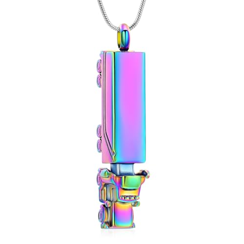 Urn Necklace for Ashes 18 Wheeler Semi Truck Cremation Jewelry for Men Memorial Urn Pendant Ashes Locket Necklace Keepsake Gifts Rainbow