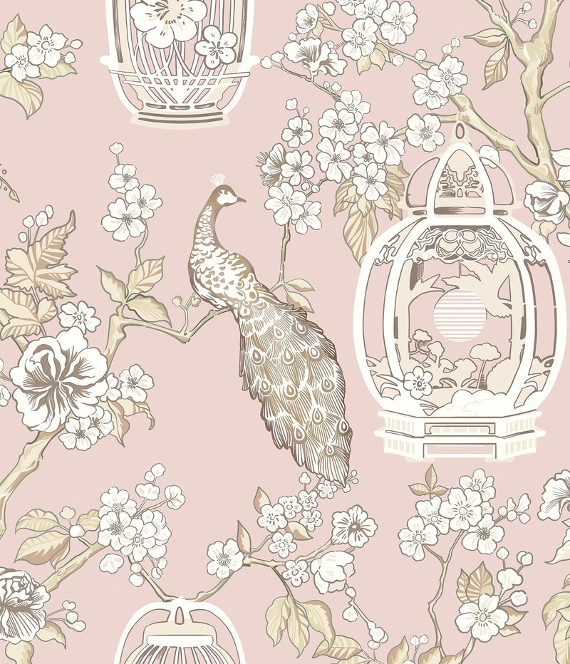 [Australia - AusPower] - Feisoon Pink Wallpaper Brown Bird Contact Paper Flower Peel and Stick Wallpaper Self Adhesive Wallpaper Birdcage Wallpaper Waterproof Removable Wallpaper for Cabinet Bedroom Laundry Decor 16.14â€x78.7 16.14"x78.7" 