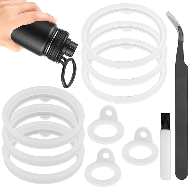 [Australia - AusPower] - 11Pcs Silicone Bottle Gasket Replacement Compatible with Thermoflask Water Bottle 24oz, 32oz, 40oz & 64oz+ Cleaning Brush + Elbow Tweezers, Lid Sealing O Rings Replacement Bottle Accessories, 3 Sets 