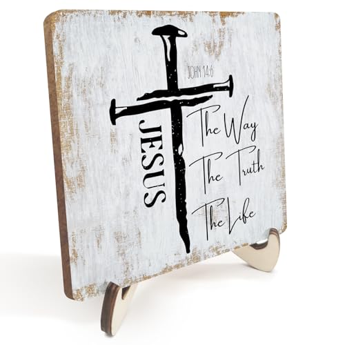 Inspirational Sign Rustic Desk Decor Decorative Christian Gifts Religious Bible Verse Motivational Decoration for Home Living Room Restaurant Office Table Shelf Tiered Tray Plaque with Wood Stand multicolour0347