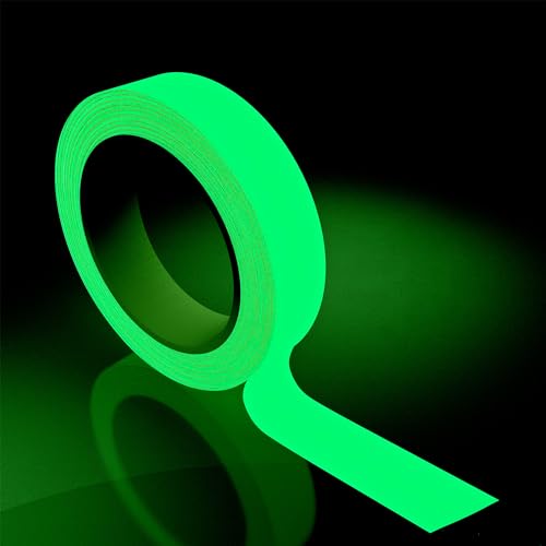 [Australia - AusPower] - Glow in The Dark Tape 33FT x 0.5 Inch Long-Lasting Bright Fluorescent 8 Hours Glow Tape, Strong Adhesive Warterproof Glow in The Dark Stickers for Night Decorations, Stairs, Walls and Exit Sign 33FT x 0.5IN 