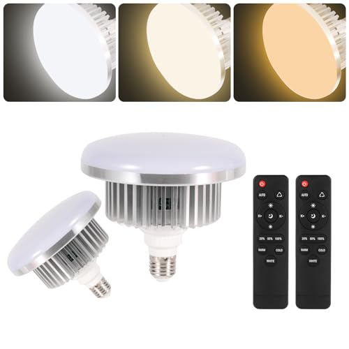 175W Photography Light Bulb Dimmable Tricolor LED Bulbs 3000-6700K Color Softbox Bulb in E27 Socket for Photography Photo Video Studio Lighting White Warm Cold 2 Pack 2 Packs