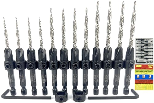 FTG USA countersink drill bit set, #6, #8, and #10 tapered bits with depth stops, 4 pieces each