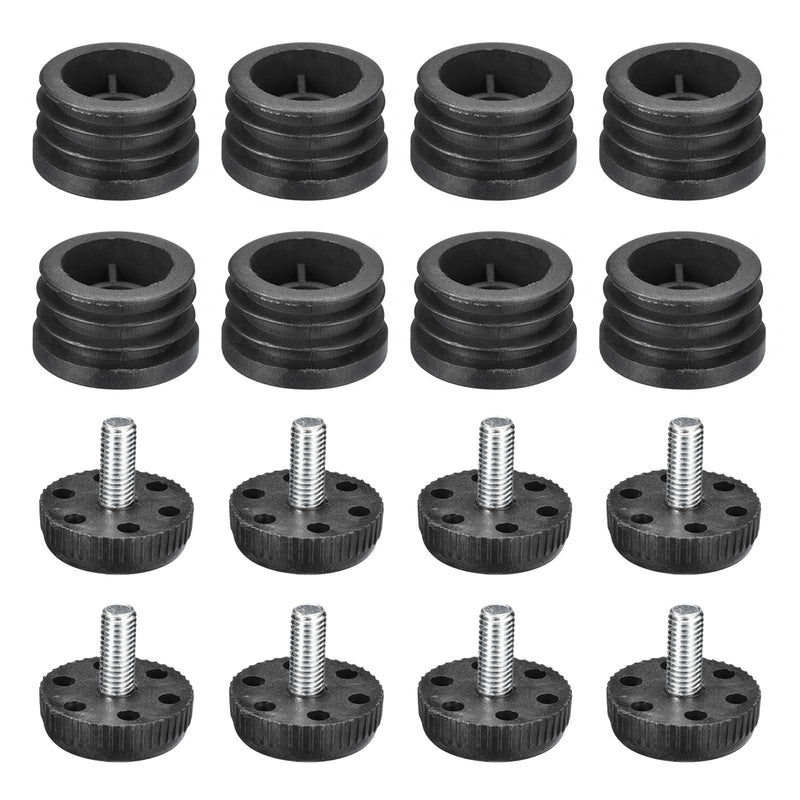 [Australia - AusPower] - uxcell 8Pcs Inserts for Round Tubes with Leveling Feet, for 35mm/1.38" OD Round Tube, M8 Thread Black Plastic Furniture Chair Leg Plug Blanking End Caps Insert Plugs 8 