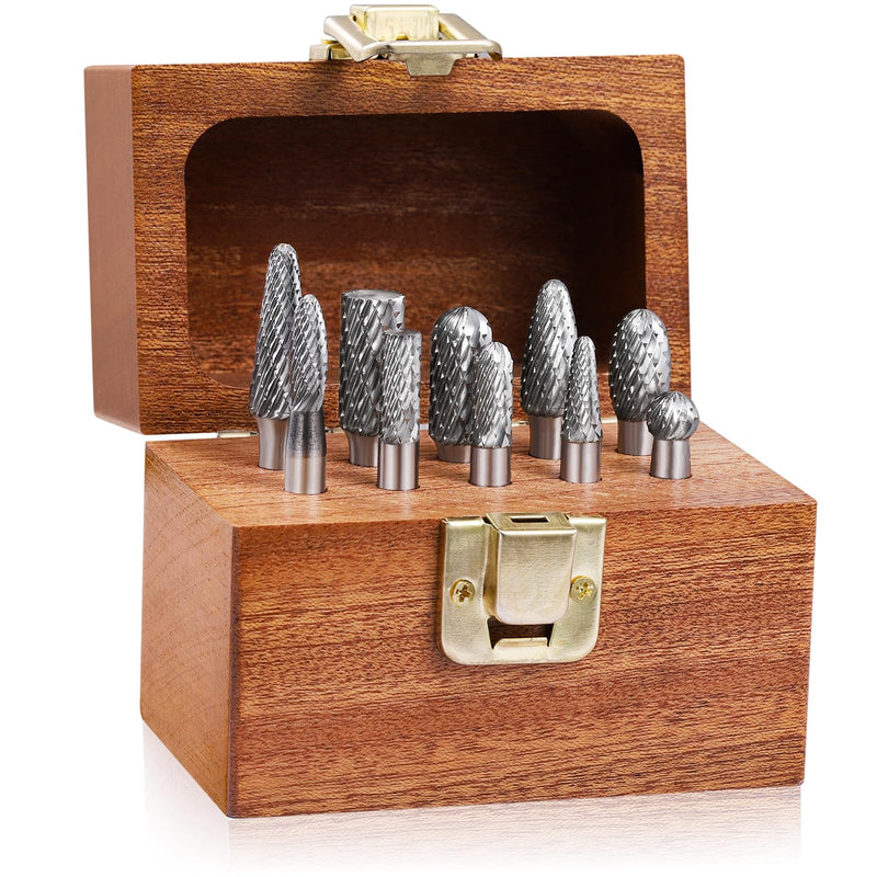 [Australia - AusPower] - Tungsten Carbide Burr Set 1/4" Shank 10Pcs Die Grinder Bits Rotary Cutting Burrs Double Cut for Metal Steel Wood Weld Concrete Deburring Finishing Carving (1/4"Shank 10PC) 1/4"Shank 10PC 