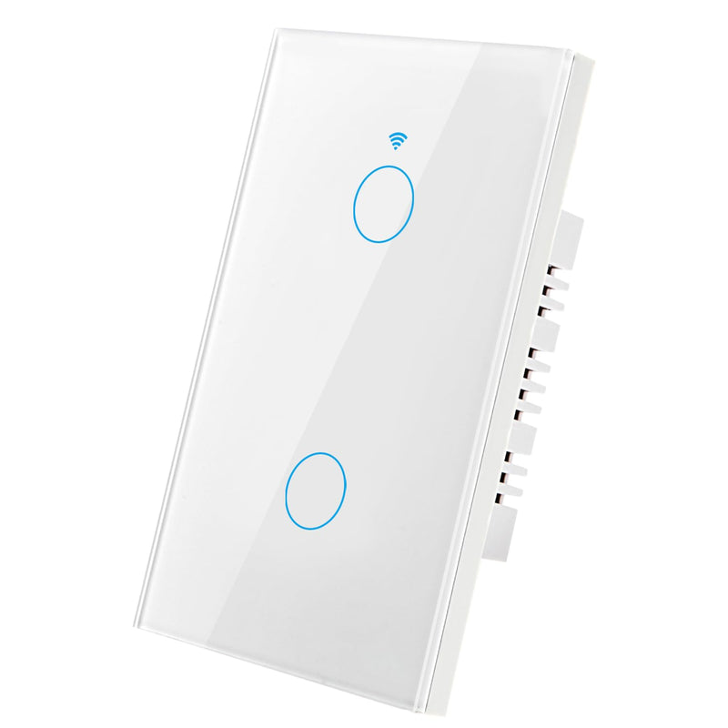 [Australia - AusPower] - LOCIUN 2 Gang White WiFi Smart Light Switch, No Neutral Wire Needed, Tempered Glass Panel, RF433 Remote Control Smart Life/Tuya APP, Touch Switch Work with Alexa & Google Home, US Standard 