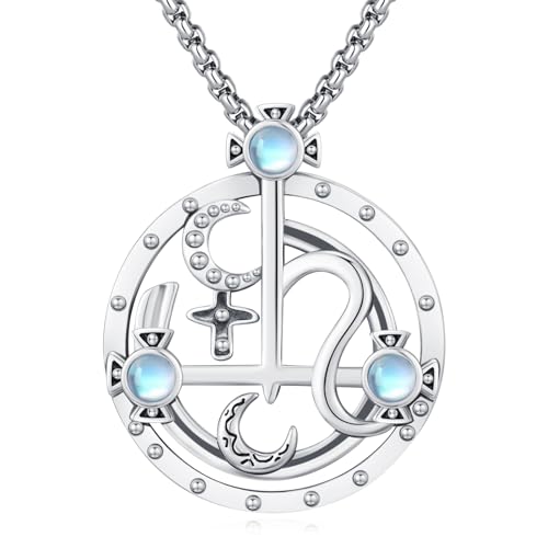 Pentagram Necklace Sterling Silver Triple Moon Goddess/Celtic Knot Witches Knot/Ankh/Sun and Moon/Hecate/Lilith/Santa Muerte/Tetragrammaton Pendant Necklace Pagan Wiccan Magic Egyptian Amulet Jewelry for Women Men H-Sigil of Lilith 2