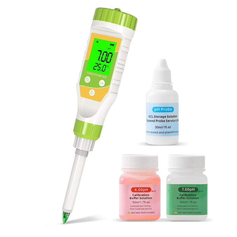 [Australia - AusPower] - Digital pH Meter for Food, 0.01 Resolution High Accuracy Food pH Tester with Backlit LCD Display and ATC for Meat, Bread, Canning, Brewing, Cheese, Solid Sampling, Soft Soil and Water Yellow 