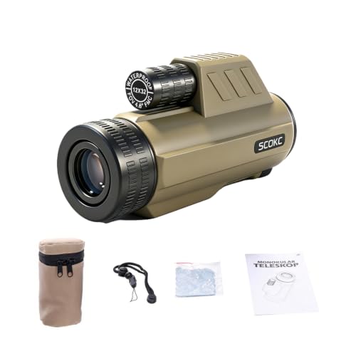 12x32 Monocular Telescope,Compact Waterproof Fogproof for Bird Watching 12x32 Desert color