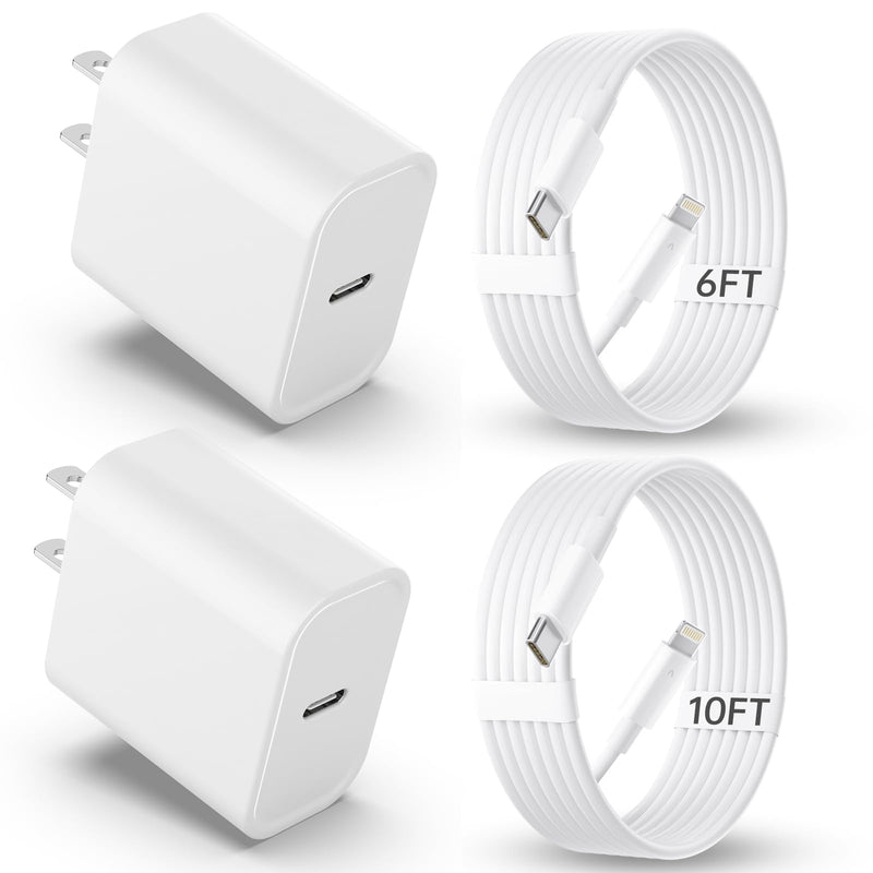 iPhone Charger Fast Charging 2Pack 20W PD USB C Wall Fast Charger Block with 6&10FT USB C to Lightning Cable Compatible with iPhone 14 Pro Max/13 Pro Max/12 Pro Max/11Pro/XS/XR/X/8/SE