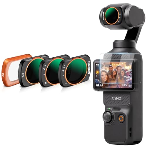 Magnetic Adjustable ND Filters Set for DJI Osmo Pocket 4/Pocket 3/Xtra Muse Camera Accessories, Adjustable ND Filters 1-5 Stops + 6-9 Stops - 4 Pack (CPL, UV, VND2-32 VND64-512) CPL + UV + VND Filters