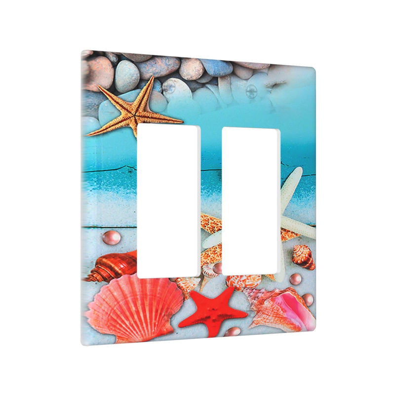 [Australia - AusPower] - Beach Starfish Seashell 2 Gang Light Switch Cover Nautical Decorative Wall Plate Double Rocker Board GFCI Switch Plate Cover Faceplate for Home Decor 2-Gang Rocker /4.6 x 4.5 IN 